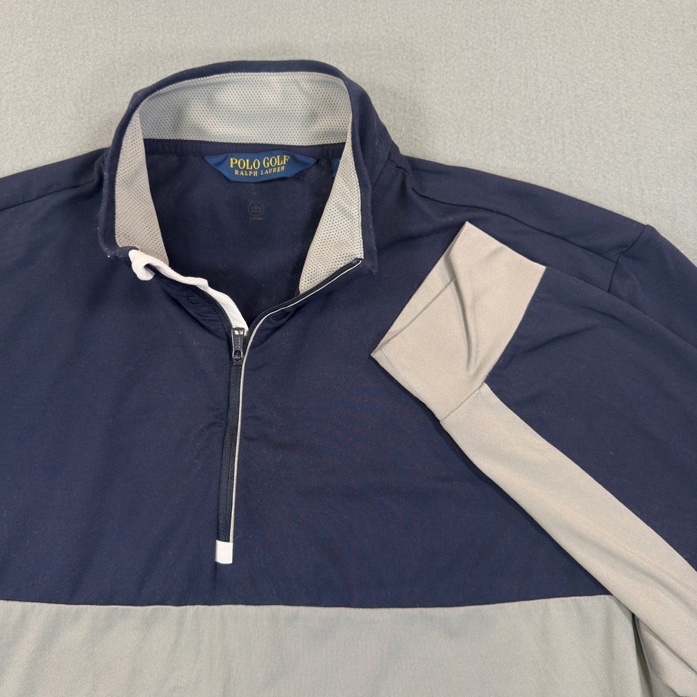 Polo Golf Ralph Lauren Mens XL Quarter Zip Pullover Navy Grey Colorblock